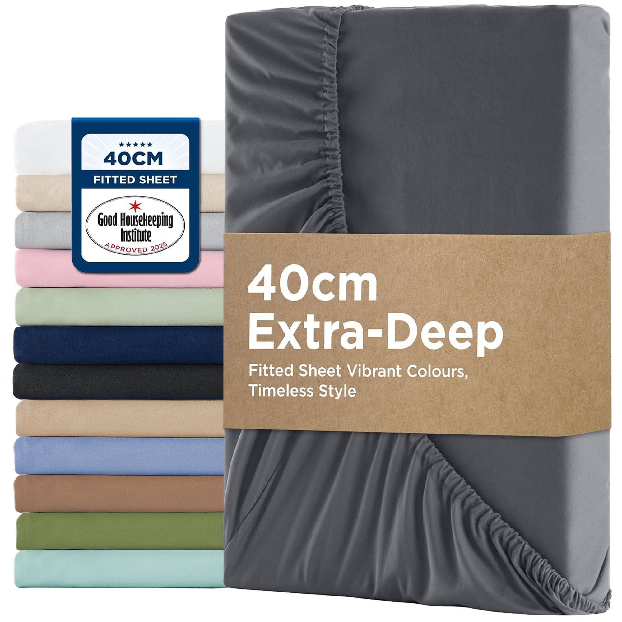 2000TC Hotel Quality Fitted Sheets - 2 Piece Fitted Sheets -Breathable Bedding - Wrinkle, Fade, Stain Resistant- 16inch/40cm Deep Pocket Fitted Bed Sheets-Wrinkle and Fade Resistant,(Dark gray,King)